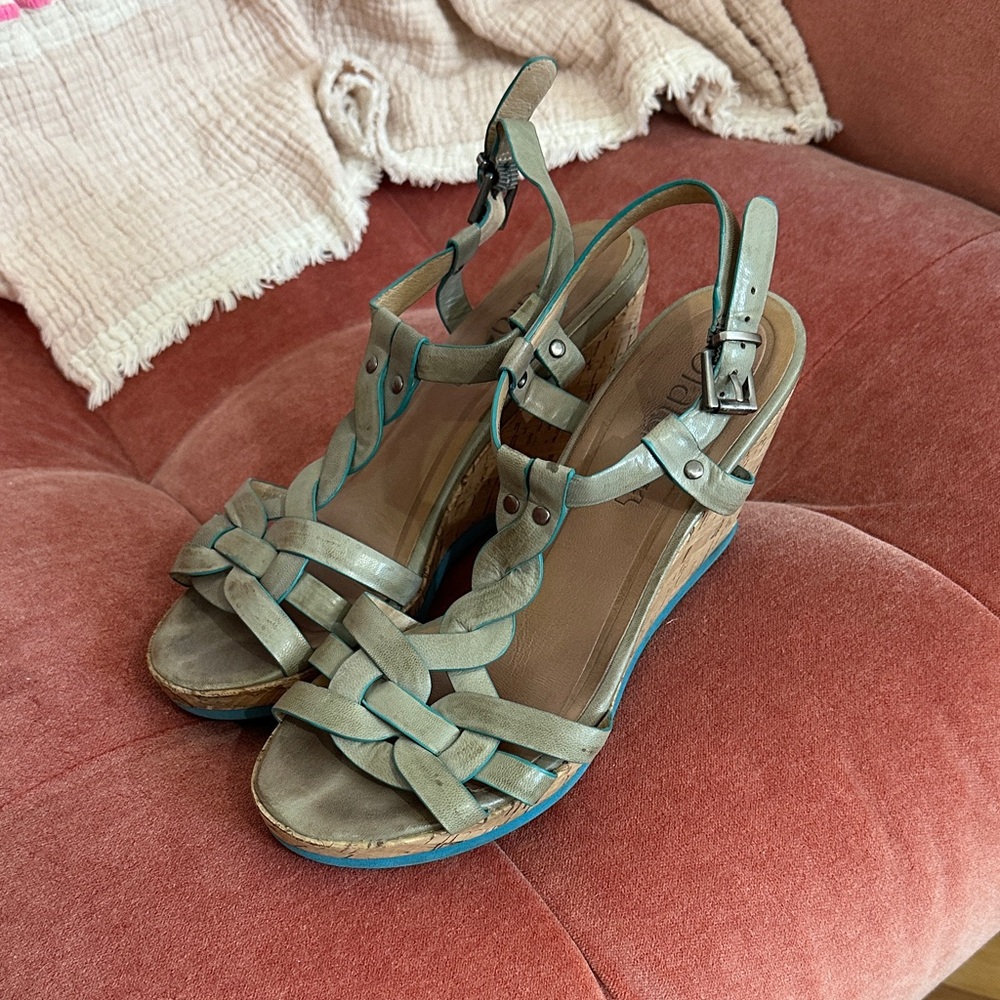 Biala Strappy Gray Wedge Sandals